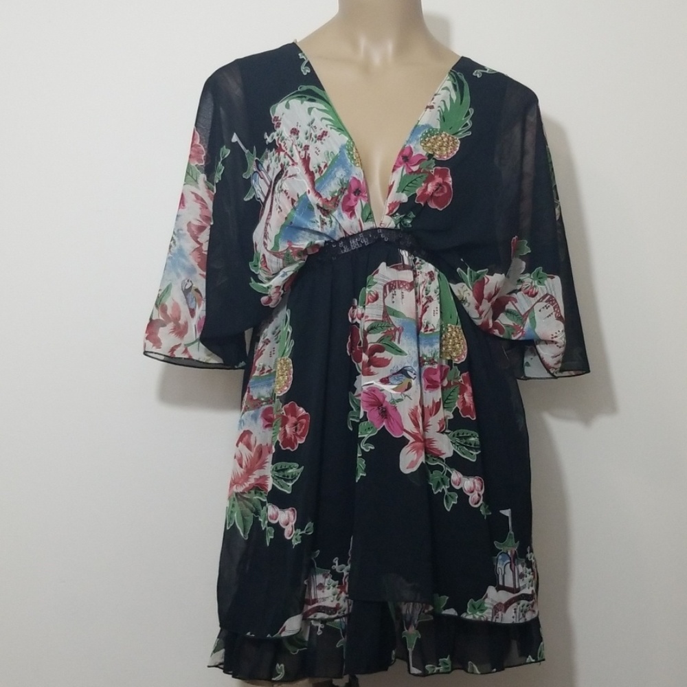 American Rag Black,Colorful Sequin V-Neck Tunic SM